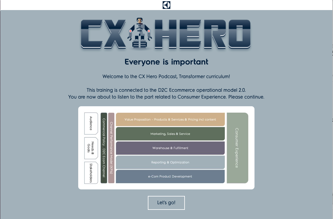 Screenshot from Electrolux CX Hero podcast e-learning