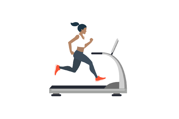 Illustrated woman running on a treadmill