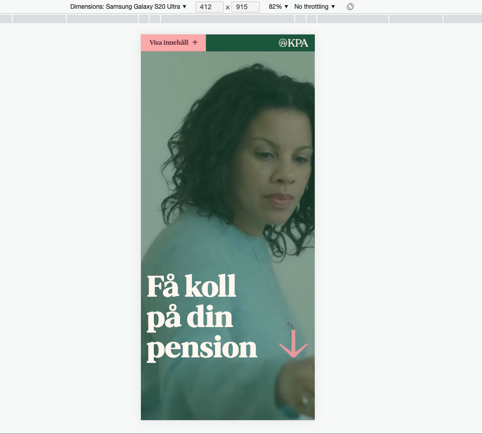 Screenshot from KPA:s website Pensionskollen