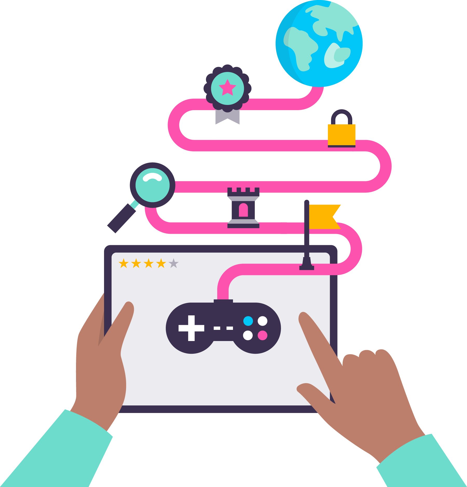 Illustration showing a path from start to goal to symbolize gamification.